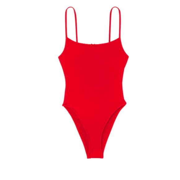 New! PINK by Frankies Bikinis Poppi One-Piece Swimsuit Merlot Red L 47326 - Picture 1 of 15